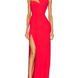 Red Asymmetrical Sweetheart Gown with Slit